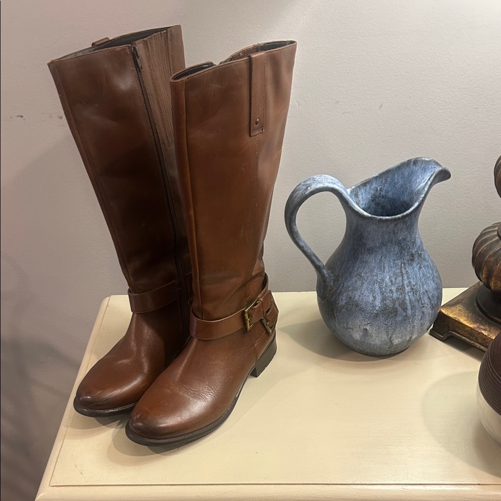 Classic Tall Brown Leather Riding Boots
